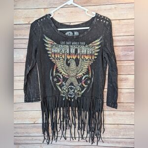 Affliction Boho, Women’s XS Live Fast World Tour Festival Fringe Top